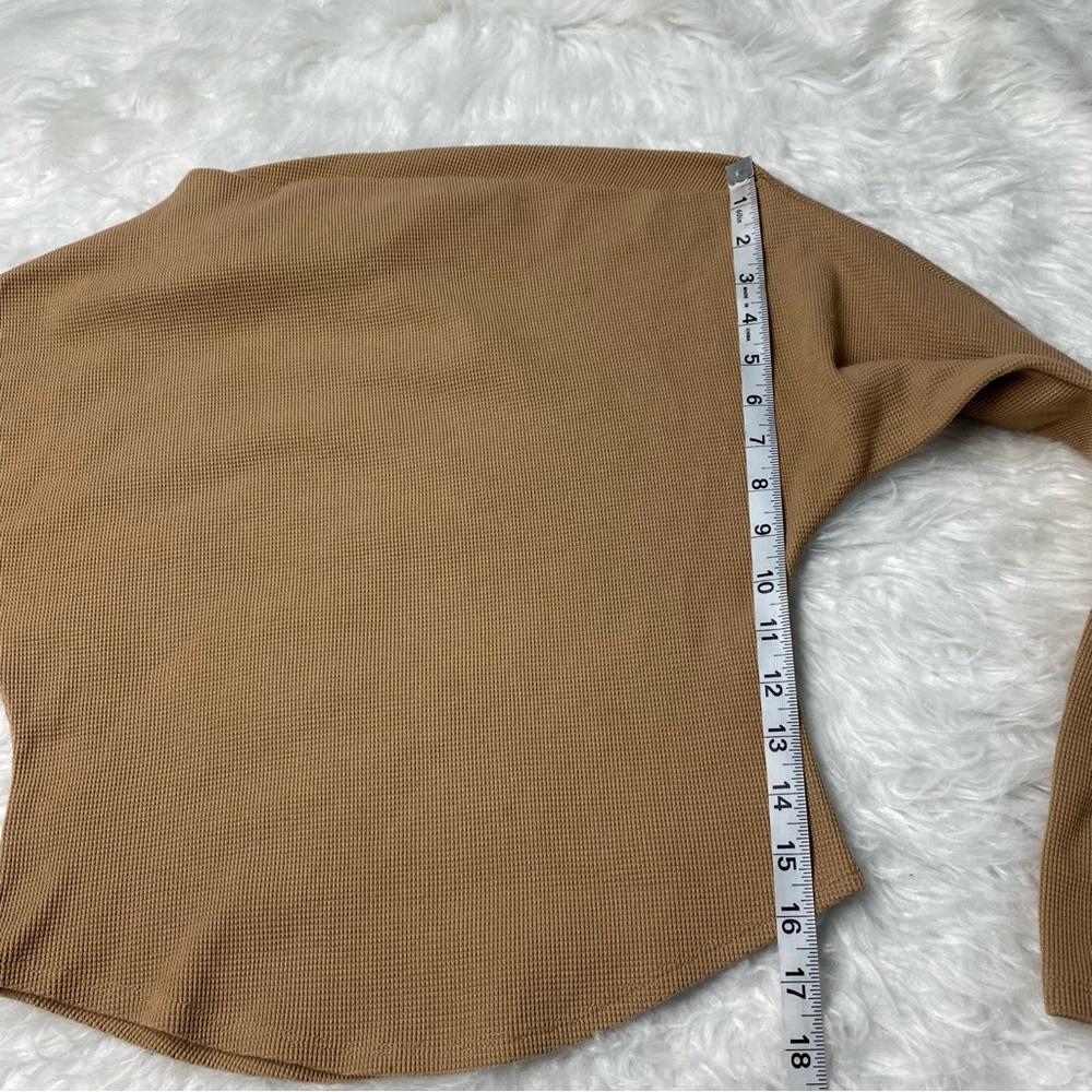 Free People We The Free Size XS Fuji Thermal Long Sleeve Off Shoulder Top Tan - Picture 9 of 10